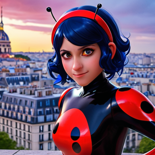 **

Prompt: Marinette transforming into Ladybug. Focus on the magical energy swirling around her as the costume appears. Emphasize the contrast between her normal, slightly anxious expression and the confident, determined look of Ladybug. Include Tikki, glowing brightly, nearby. Parisian cityscape in the background, subtly blurred. Style: Vibrant, dynamic, anime-inspired.

**
