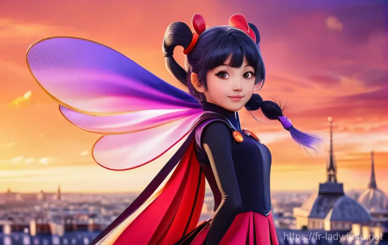 레이디버그와 일본 애니메이션 비교 - **Prompt 1: Ladybug in Vintage Magical Girl Anime Style**
"A full-body shot of Ladybug in her su...