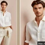 Home 20 마리네뜨 패션 스타일 - A stylish summer office outfit featuring a lightweight linen shirt paired with soft cotton trousers,...