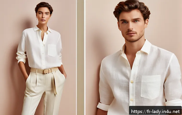 마리네뜨 패션 스타일 - A stylish summer office outfit featuring a lightweight linen shirt paired with soft cotton trousers,...