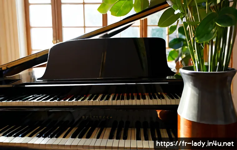 Home 17 레이디버그 주제곡 작곡가 - Photorealistic French music composer in a sunlit Paris recording studio, seated at a grand piano wit...